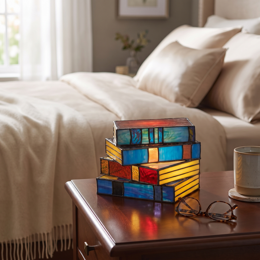 Stained Glass Stacked Book Lamp lifestyle