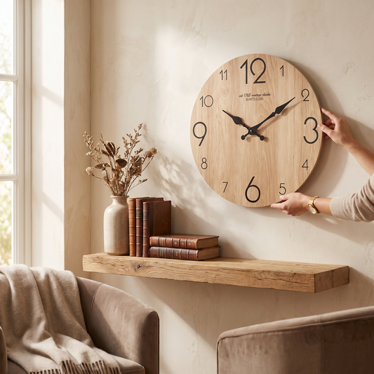 No-Tick Wood Grain Wall Clock lifestyle