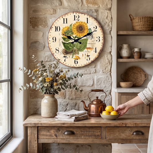 Retro Sunflower Wood Wall Clock lifestyle