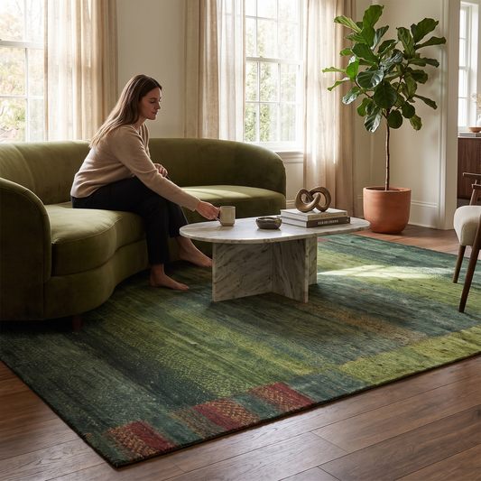 Meadow Striped Velvet Rug lifestyle